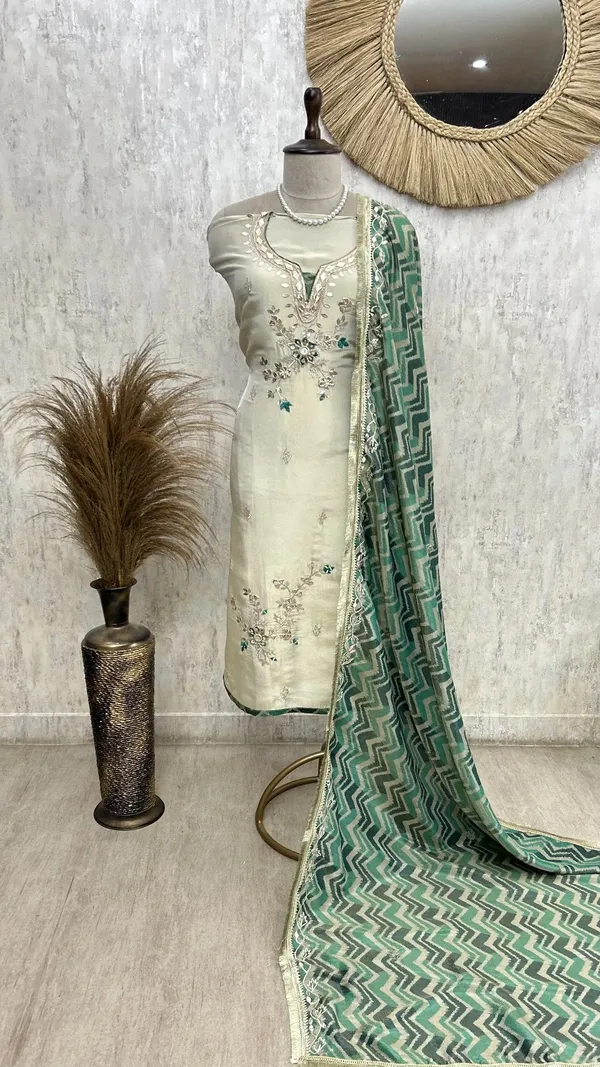 Tissue_Unstitched_Suit_With_Gota_Patti_Neckline_Fun_Green