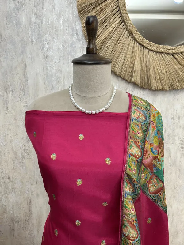 Fine_Silk_Unstitched_Suit_With_Folk_Motifs_Magenta_Pink