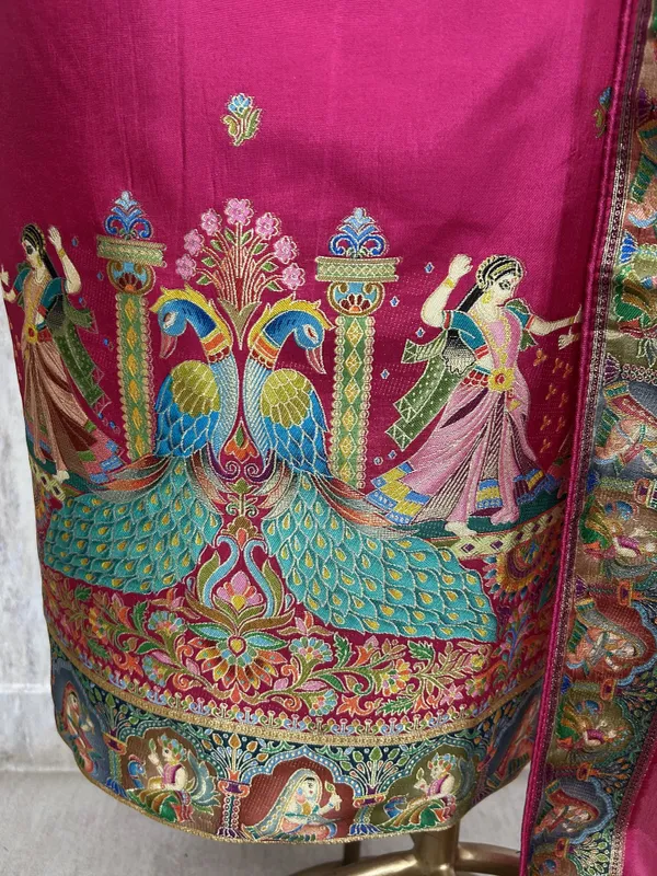 Fine_Silk_Unstitched_Suit_With_Folk_Motifs_Magenta_Pink