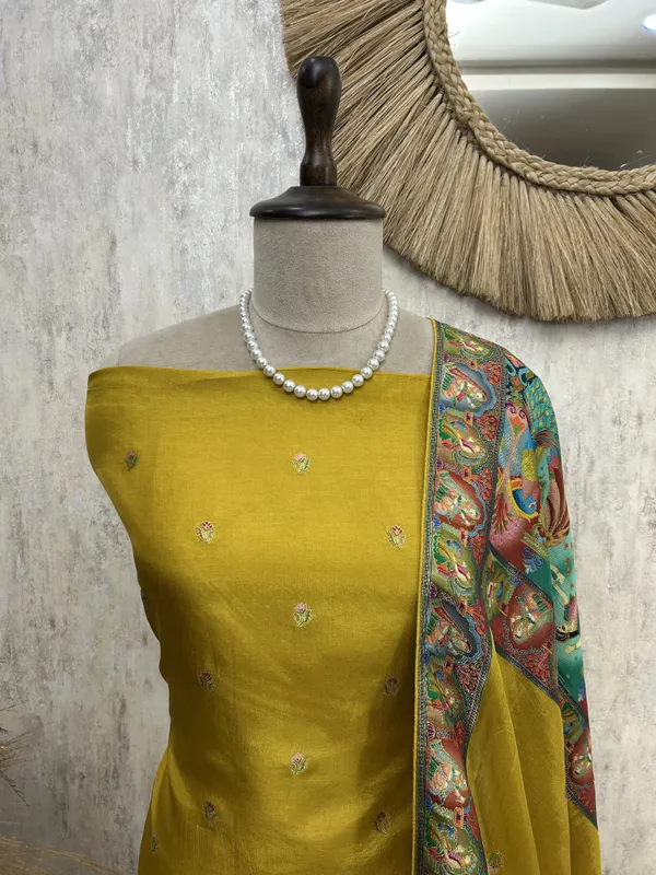 Fine_Silk_Unstitched_Suit_With_Folk_Motifs_Mustard_Yellow