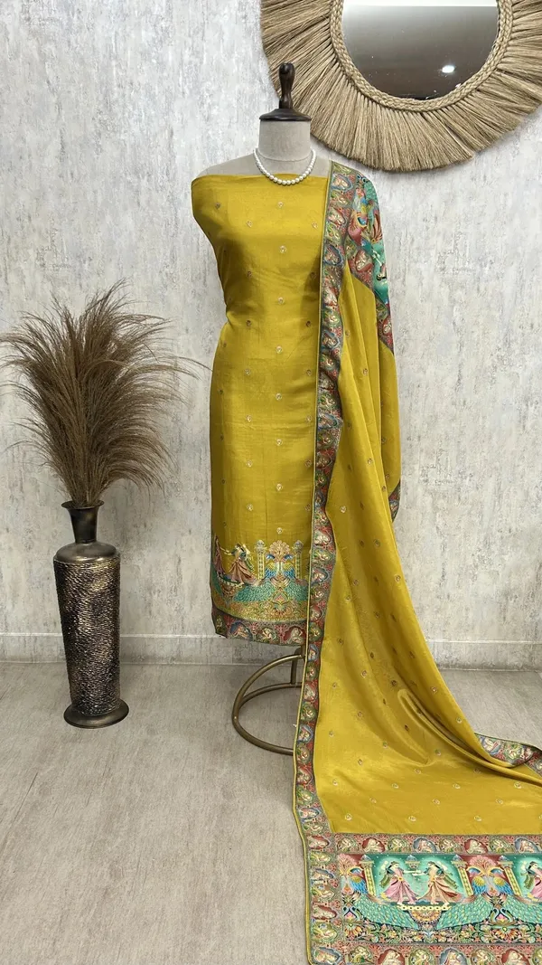 Fine_Silk_Unstitched_Suit_With_Folk_Motifs_Mustard_Yellow