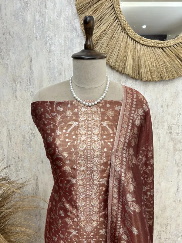Fine_Silk_Elegance_Unstitched_Suit_Rust_Orange_With_Golden_Embroidery