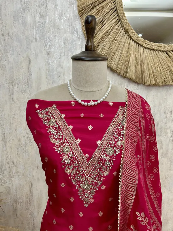 Dola_Silk_Unstitched_Suit_With_V_Neckline_Magenta