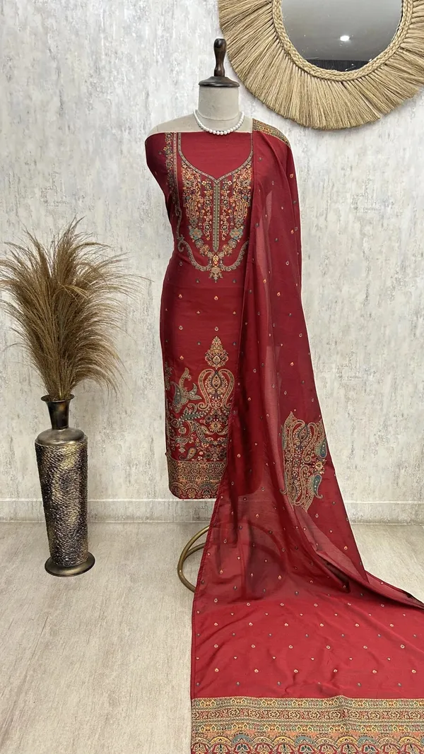 Cotton_Silk_Unstitched_Suit_With_Jamdani_Weaving_Maroon