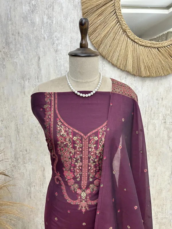 Cotton_Silk_Unstitched_Suit_With_Jamdani_Weaving_Wine_Purple