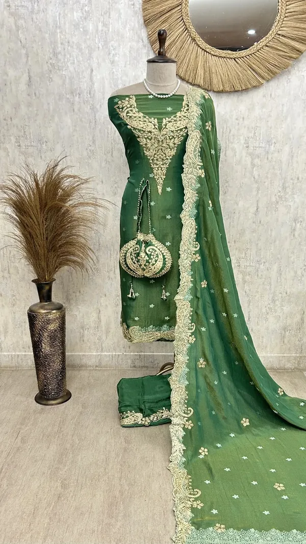 Zari_E_Gul_Tissue_Unstitched_Suit_With_Potli_Fun_Green