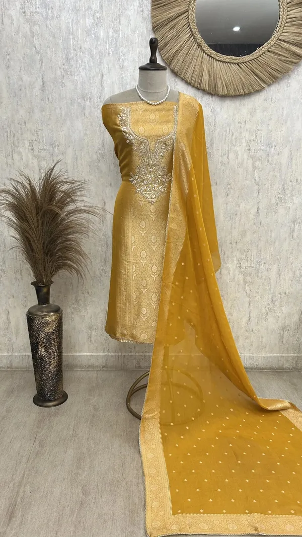 Brocade_Silk_Luxury_Unstitched_Suit_Mustard_Yellow
