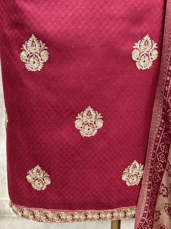 Cashmere_Wool_Unstitched_Suit_With_Aari_Work_Maroon
