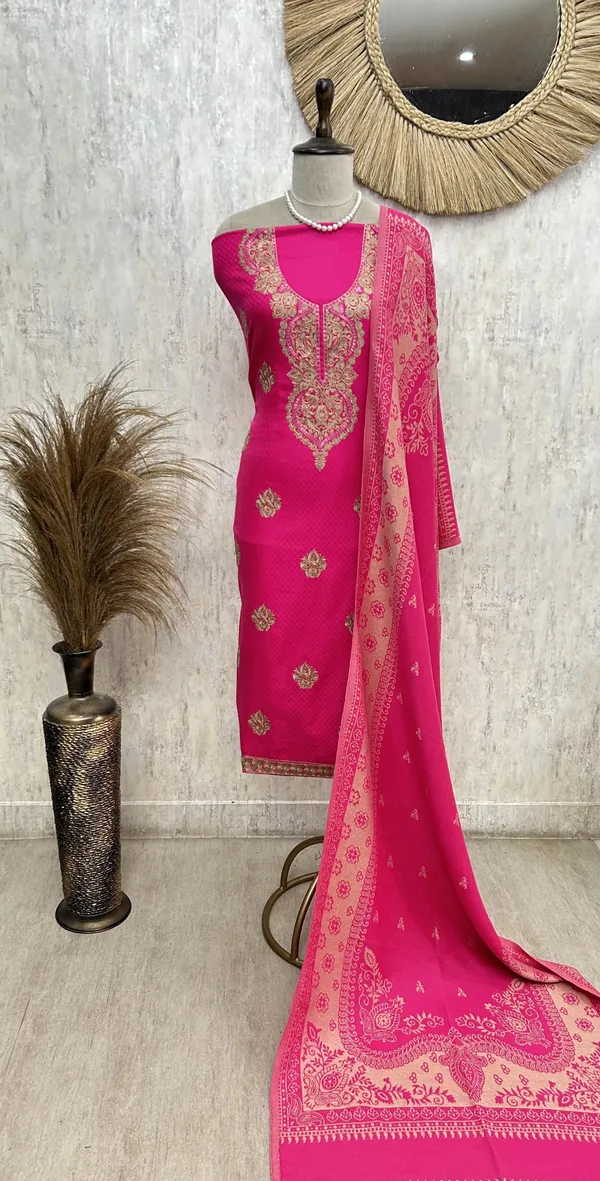 Cashmere_Wool_Unstitched_Suit_With_Aari_Work_Hot_Pink