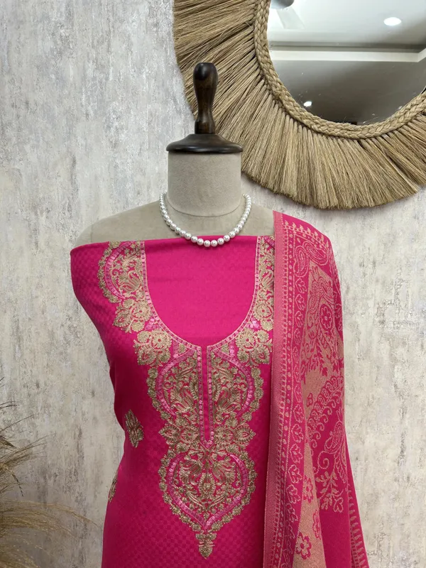 Cashmere_Wool_Unstitched_Suit_With_Aari_Work_Hot_Pink