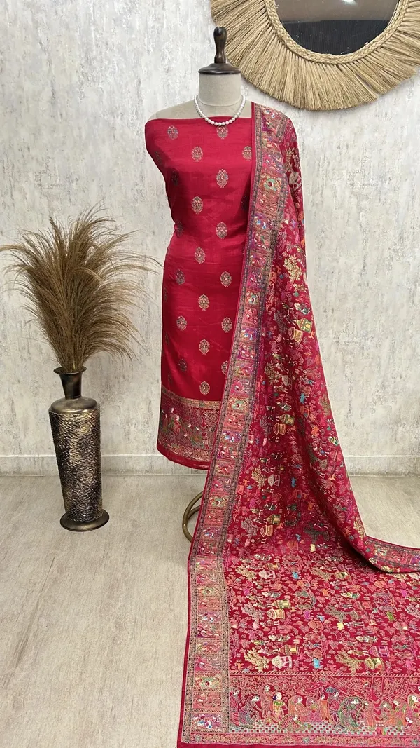 Traditional_Silk_Elegance_Unstitched_Suit_Red_1