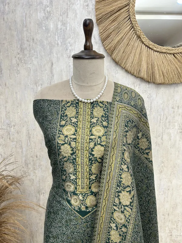 Kashmiri_Pashmina_Unstitched_Suit_Metallic_Green