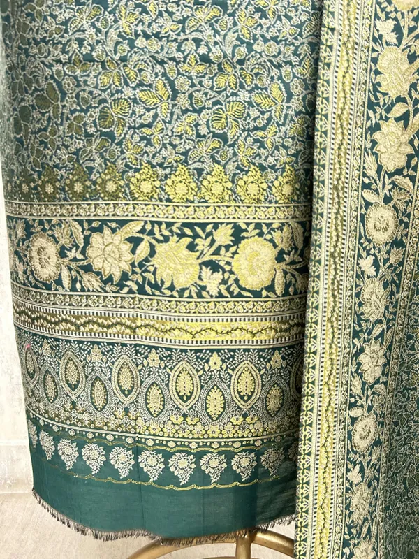 Kashmiri_Pashmina_Unstitched_Suit_Metallic_Green