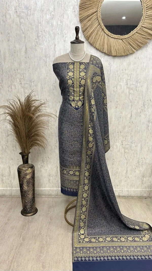 Kashmiri_Pashmina_Unstitched_Suit_Navy