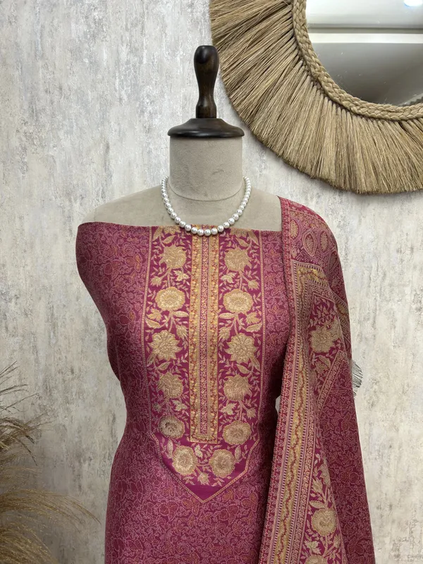 Kashmiri_Pashmina_Unstitched_Suit_Magenta_Pink