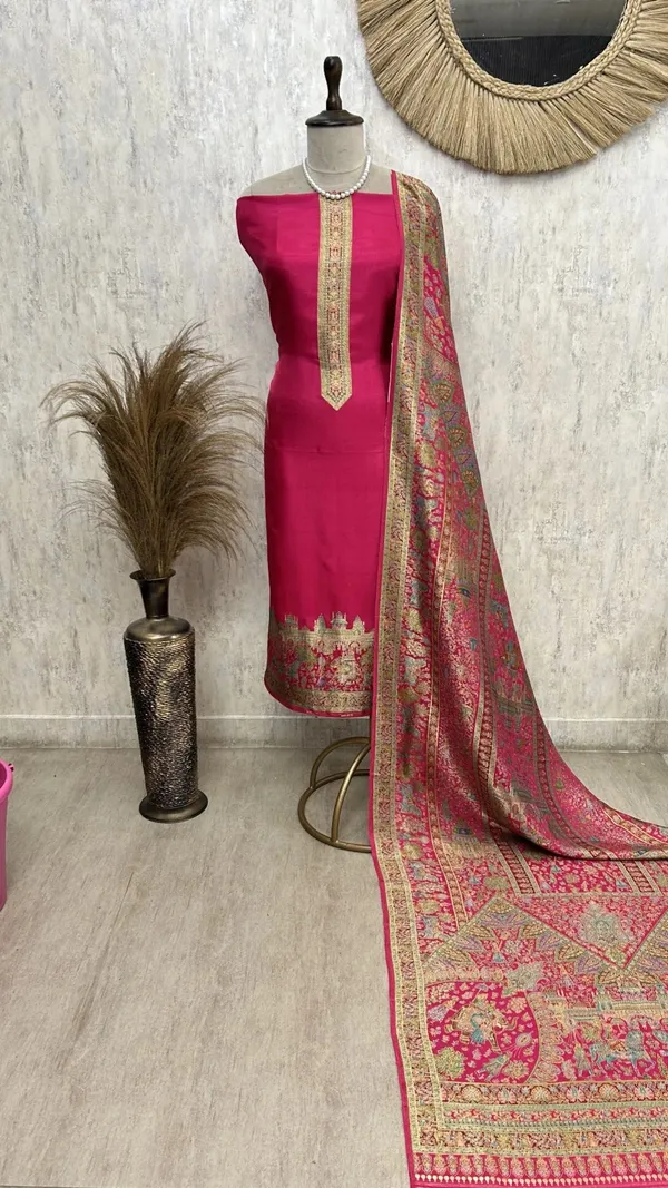 Rajwada_Elegance_Silk_Unstitched_Suit_Magenta_Pink