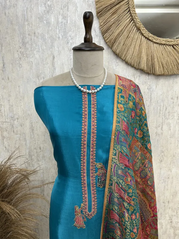 Royale_Opada_Silk_Unstitched_Suit_Set_Turquoise