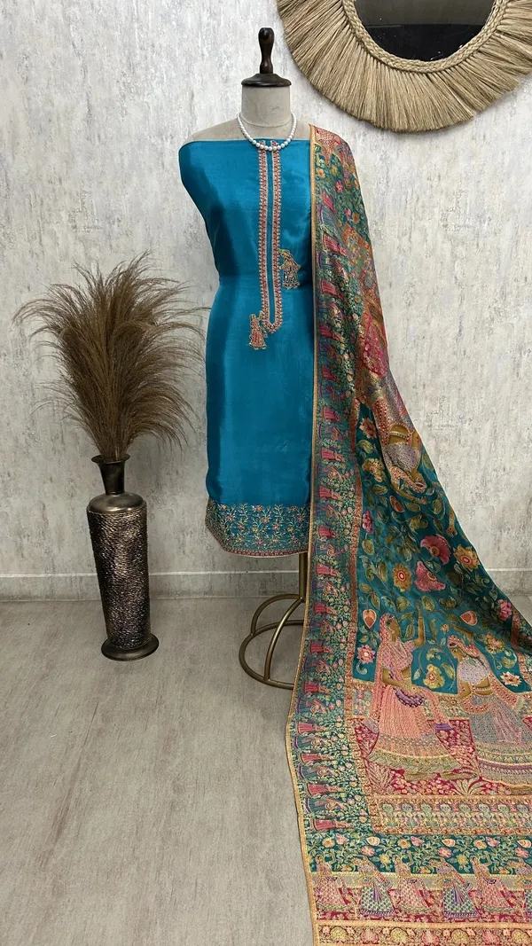 Royale_Opada_Silk_Unstitched_Suit_Set_Turquoise