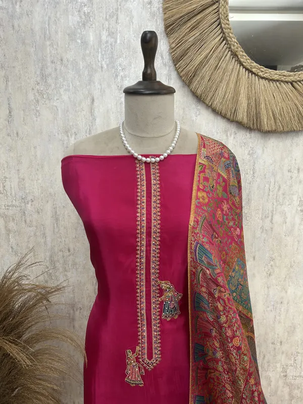 Royale_Opada_Silk_Unstitched_Suit_Set_Magenta_Pink