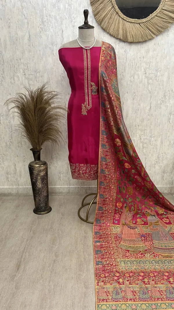 Royale_Opada_Silk_Unstitched_Suit_Set_Magenta_Pink