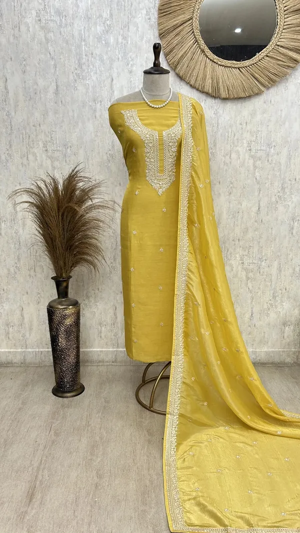 Linen_Unstitched_Suit_With_Intricate_Hand_Embroidery_Mustard_Yellow