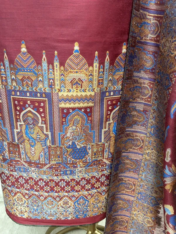 Kani_Weaving_Silk_Unstitched_Suit_Maroon