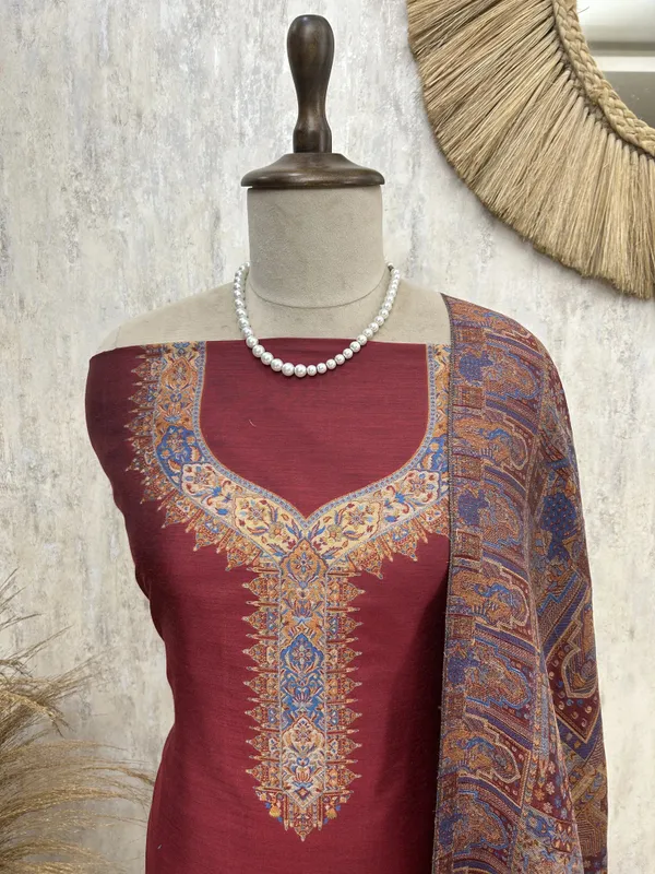 Kani_Weaving_Silk_Unstitched_Suit_Maroon