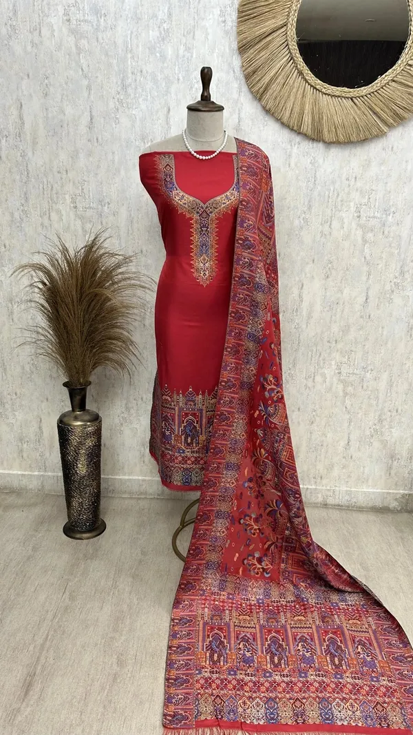 Kani_Weaving_Silk_Unstitched_Suit_Red_1