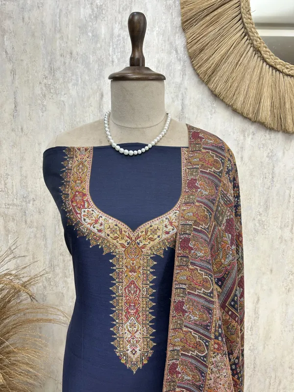 Kani_Weaving_Silk_Unstitched_Suit_Indigo_Blue