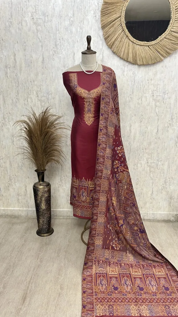 Kani_Weaving_Silk_Unstitched_Suit_Maroon_1