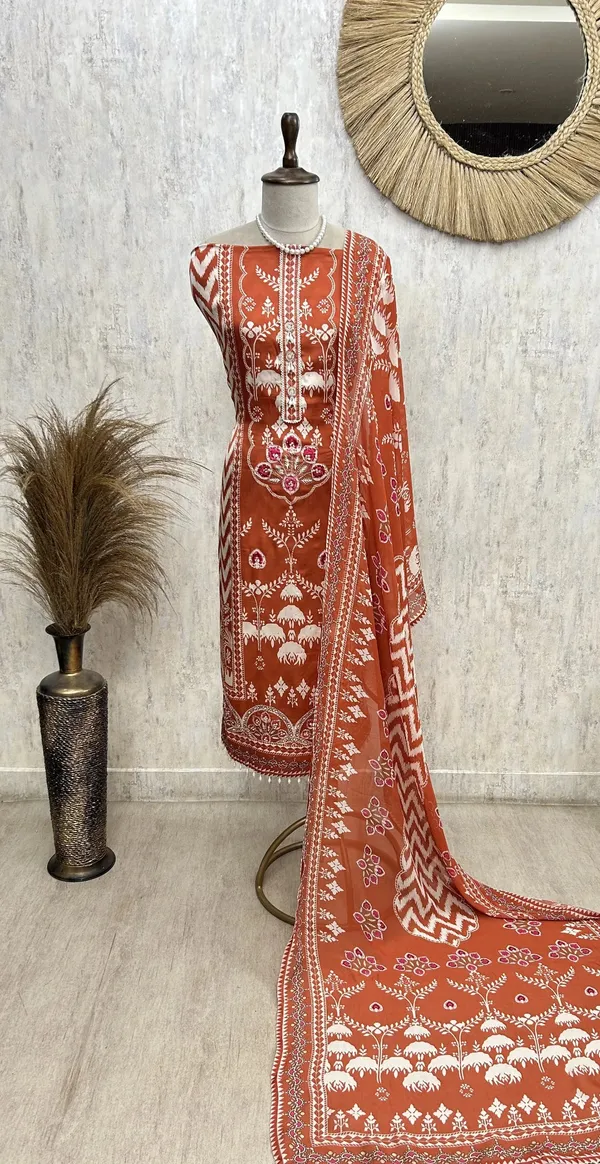 Russian_Crepe_Unstitched_Suit_Set_Featuring_Organza_Dupatta_Orange