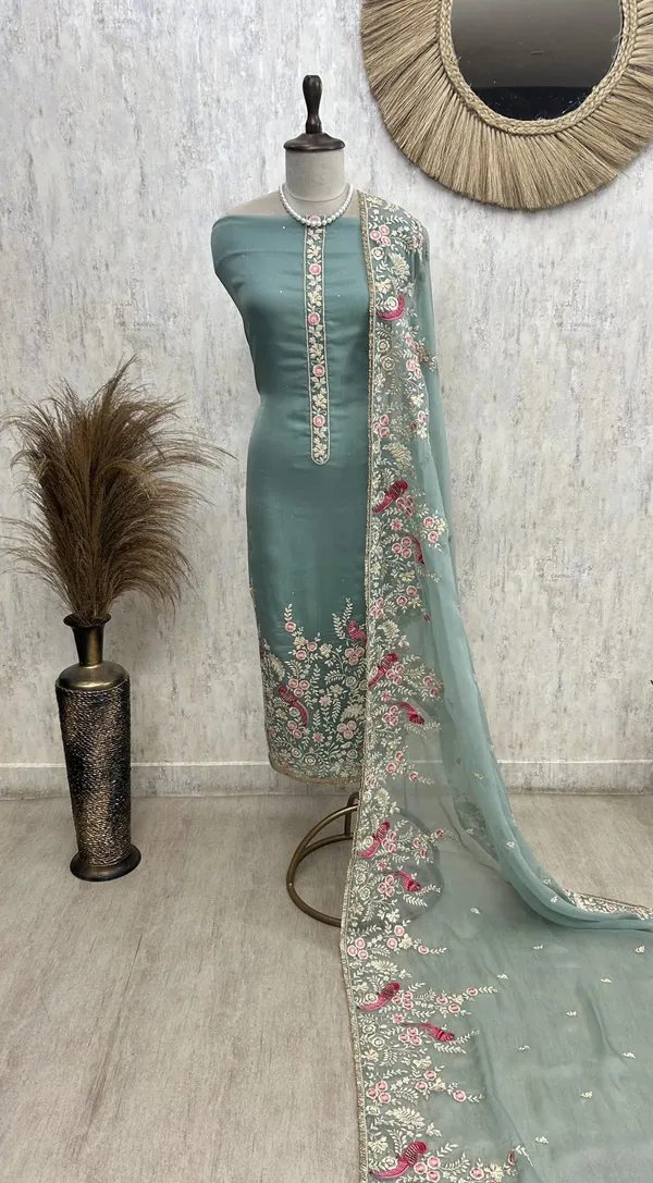 Chiffon_Organza_Unstitched_Suit_Set_With_Chiffon_Organza_Dupatta_Teal_Blue