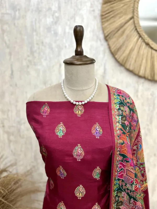 Silk_Unstitched_Suit_Set_Featuring_Silk_Dupatta_Dark_Pink