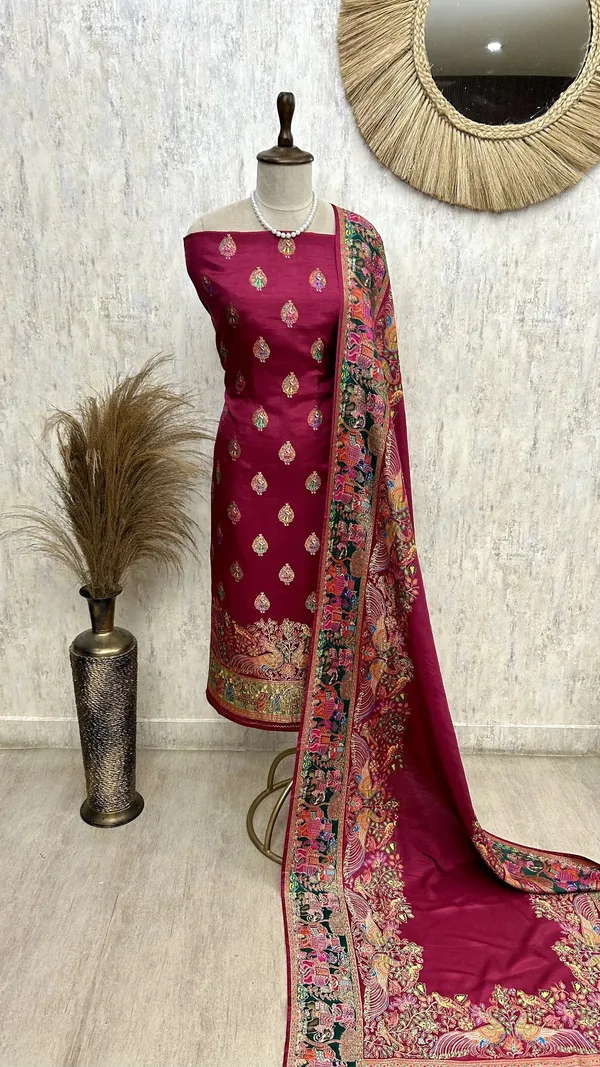 Silk_Unstitched_Suit_Set_Featuring_Silk_Dupatta_Dark_Pink