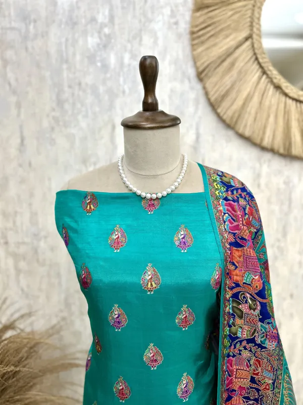 Silk_Unstitched_Suit_Set_Featuring_Silk_Dupatta_Blue