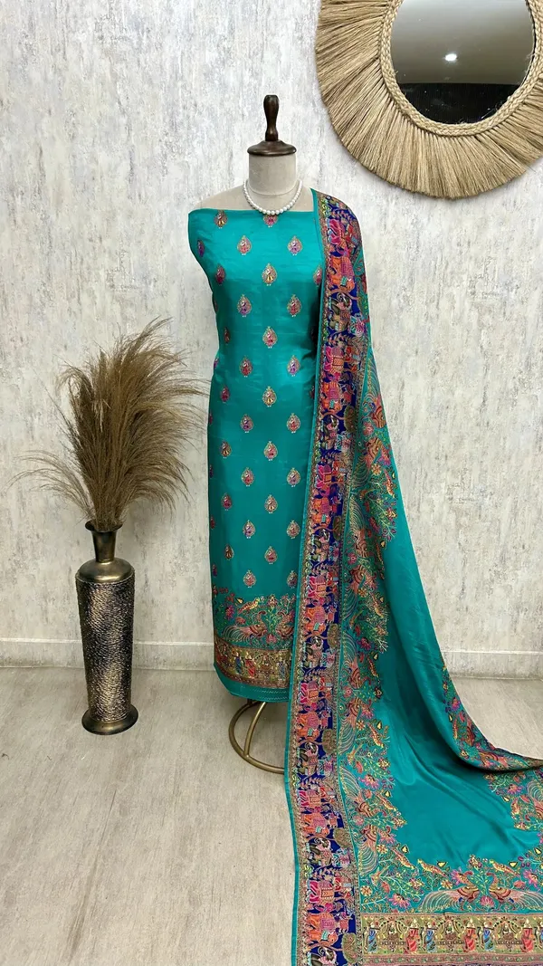 Silk_Unstitched_Suit_Set_Featuring_Silk_Dupatta_Blue