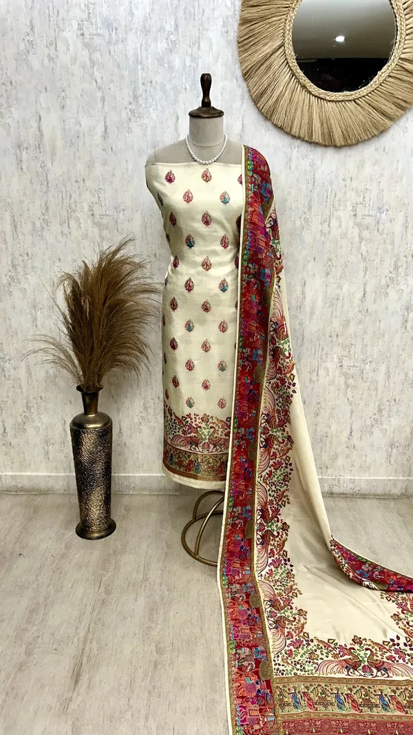 Silk_Unstitched_Suit_Set_Featuring_Silk_Dupatta_Beige_1