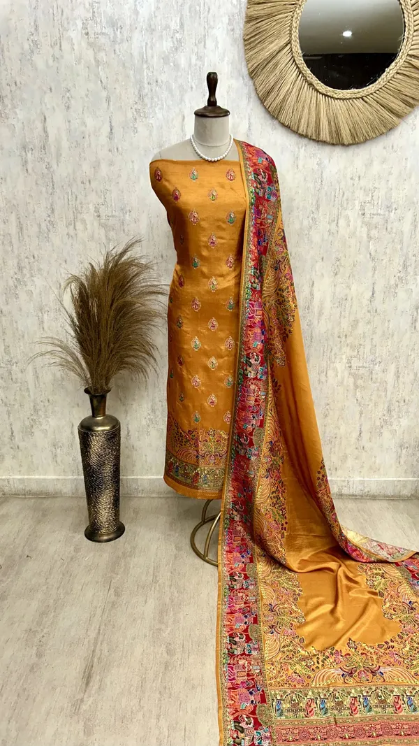 Silk_Unstitched_Suit_Set_Featuring_Silk_Dupatta_Gold
