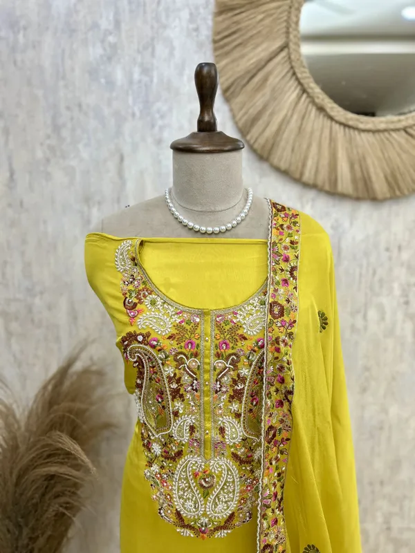 Chinnon_Unstitched_Suit_Set_With_Chinnon_Dupatta_Yellow