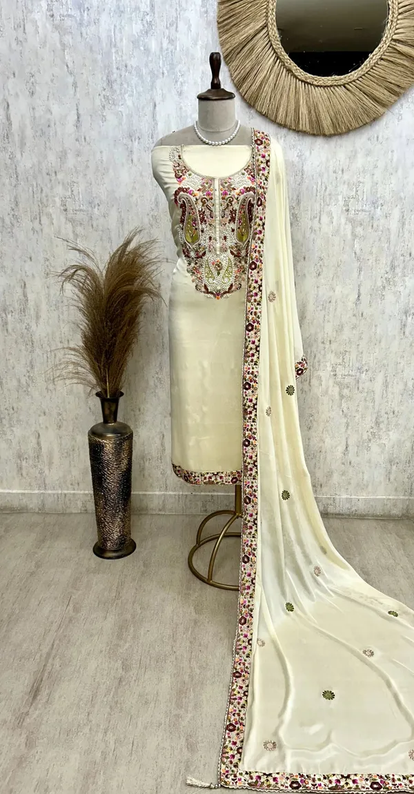 Chinnon_Unstitched_Suit_Set_With_Chinnon_Dupatta_Beige