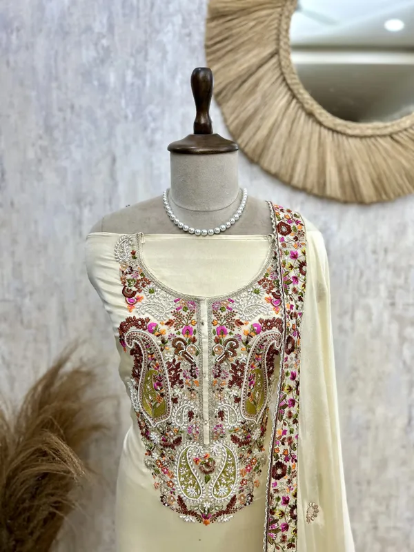 Chinnon_Unstitched_Suit_Set_With_Chinnon_Dupatta_Beige