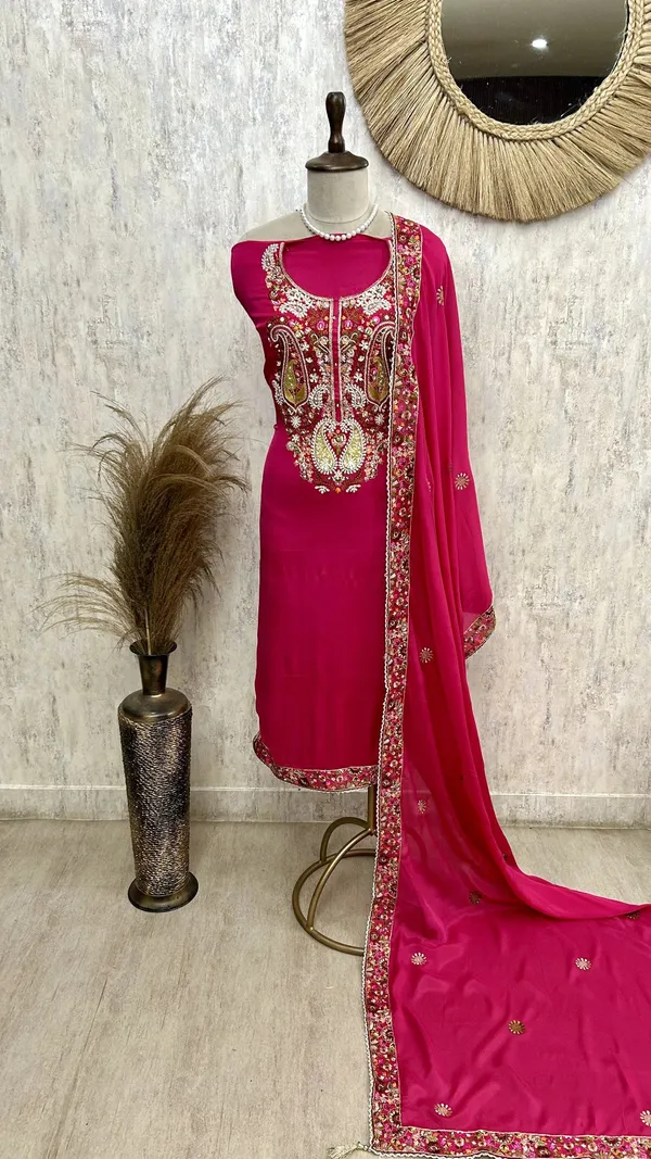 Chinnon_Unstitched_Suit_Set_With_Chinnon_Dupatta_Hot_Pink