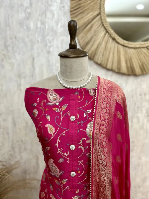 Dola_Silk_Unstitched_Suit_Set_Featuring_Weaving_Work_Dark_Pink