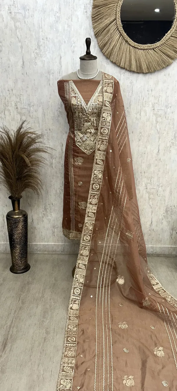 Tissue_Organza_Unstitched_Suit_Set_With_Tissue_Organza_Dupatta_Brown