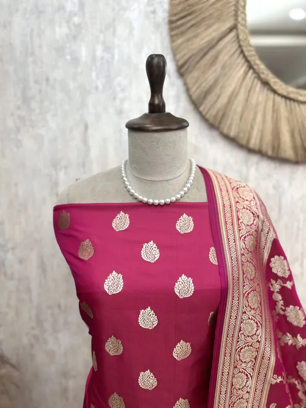Banarasi_Silk_Unstitched_Suit_Set_With_Banarasi_Silk_Dupatta_Dark_Pink