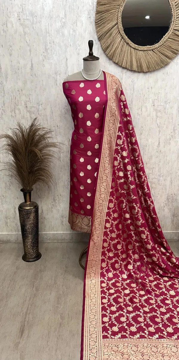 Banarasi_Silk_Unstitched_Suit_Set_With_Banarasi_Silk_Dupatta_Dark_Pink