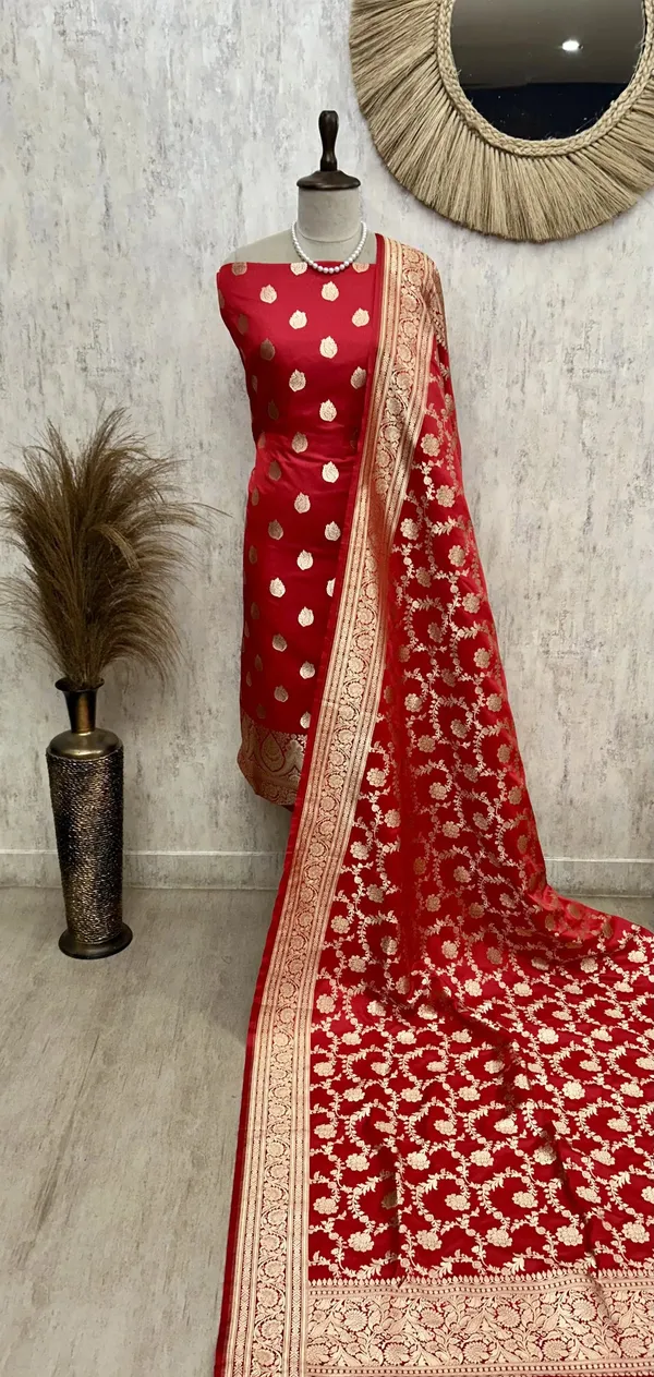 Banarasi_Silk_Unstitched_Suit_Set_With_Banarasi_Silk_Dupatta_Orange