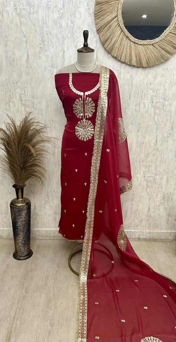 Organza_Unstitched_Suit_Set_With_Organza_Dupatta_Red_1