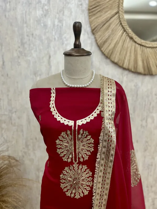 Organza_Unstitched_Suit_Set_With_Organza_Dupatta_Red_1