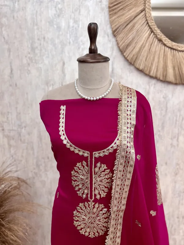 Organza_Unstitched_Suit_Set_With_Organza_Dupatta_Dark_Pink